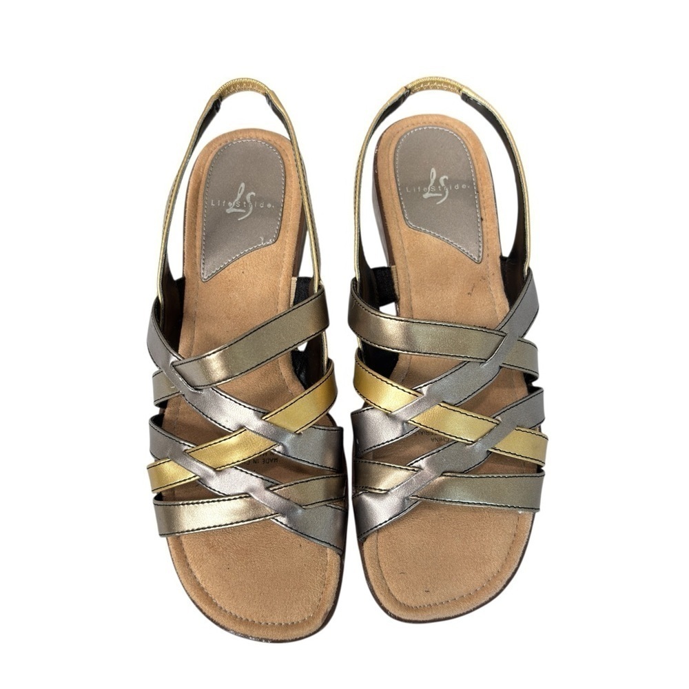 Lifestride Margarita Metallic Slingback Wedge Heel Sandals Womens Shoes Size 6.5 - Picture 2 of 15